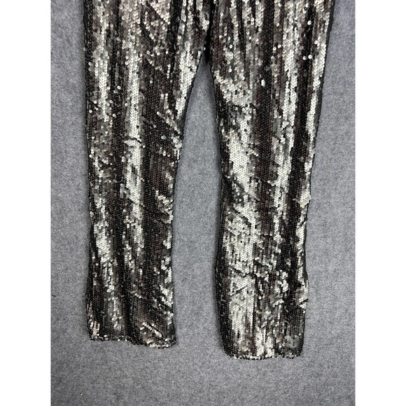 Revolve Pants Women Silver Black Back Zip Pull On Sequin Wide Leg - Picture 10 of 11